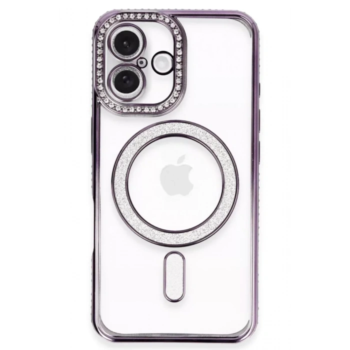 USLUCAN ALIŞVERİŞ Apple iPhone 16 Kılıf Joke Simli Magneticsafe Kılıf - Derin Mor