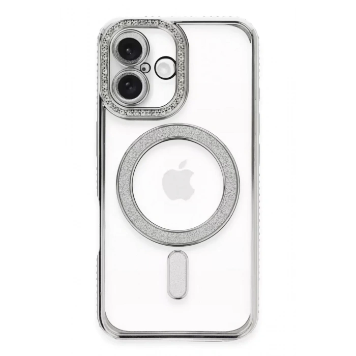 USLUCAN ALIŞVERİŞ Apple iPhone 16 Kılıf Joke Simli Magneticsafe Kılıf - Gümüş