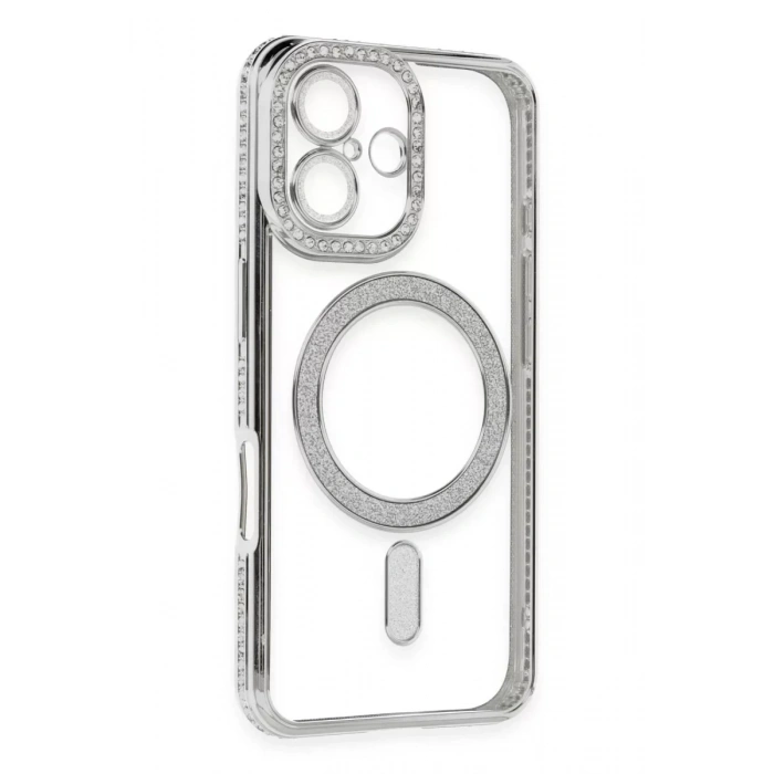 USLUCAN ALIŞVERİŞ Apple iPhone 16 Kılıf Joke Simli Magneticsafe Kılıf - Gümüş