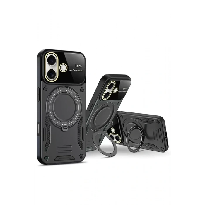 USLUCAN ALIŞVERİŞ Apple iPhone 16 Kılıf Joy Lens Standlı Kapak - Mor
