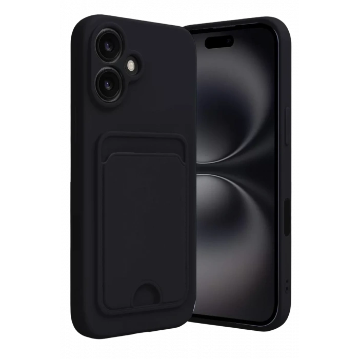 USLUCAN ALIŞVERİŞ Apple iPhone 16 Kılıf Kelvin Kartvizitli Silikon - Siyah