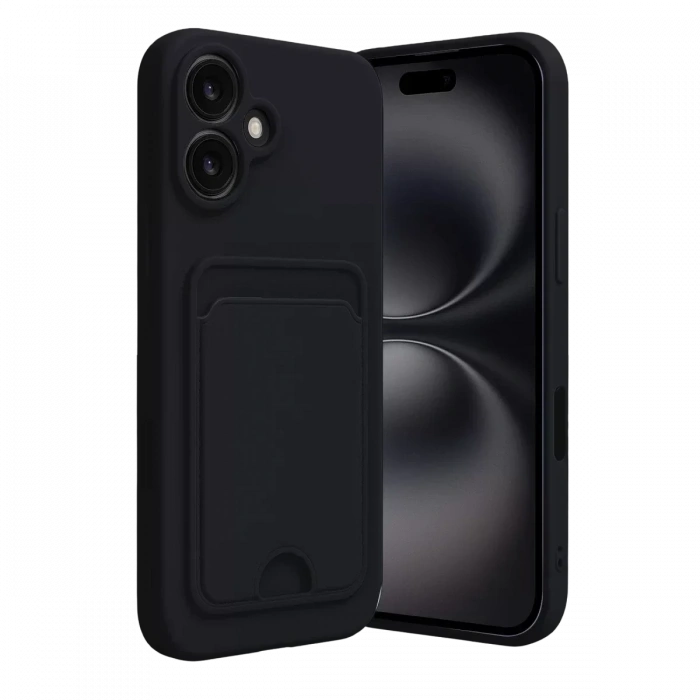 USLUCAN ALIŞVERİŞ Apple iPhone 16 Kılıf Kelvin Kartvizitli Silikon - Siyah