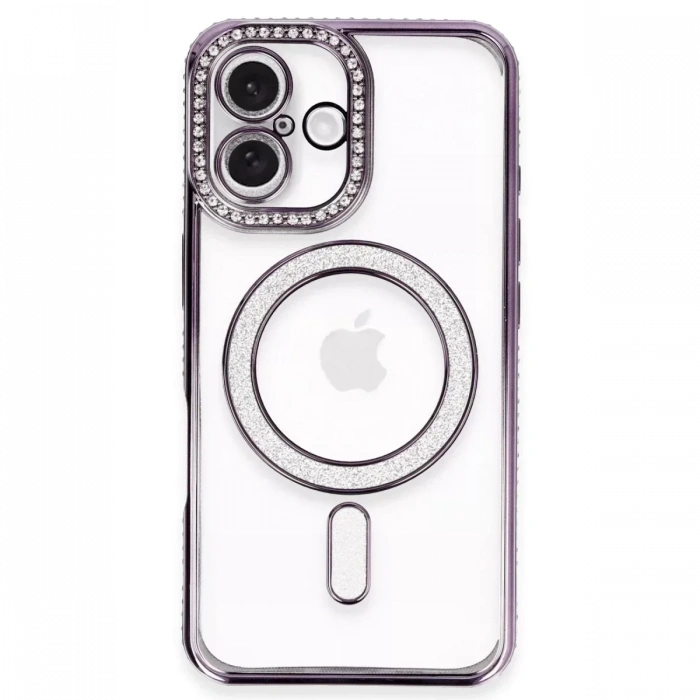 USLUCAN ALIŞVERİŞ Apple iPhone 16 Plus Kılıf Joke Simli Magneticsafe Kılıf - Derin Mor