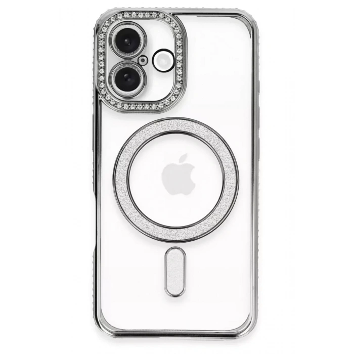 USLUCAN ALIŞVERİŞ Apple iPhone 16 Plus Kılıf Joke Simli Magneticsafe Kılıf - Gri