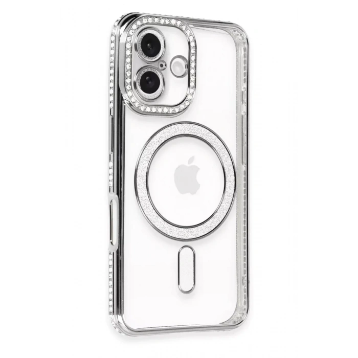 USLUCAN ALIŞVERİŞ Apple iPhone 16 Plus Kılıf Joke Simli Magneticsafe Kılıf - Gri