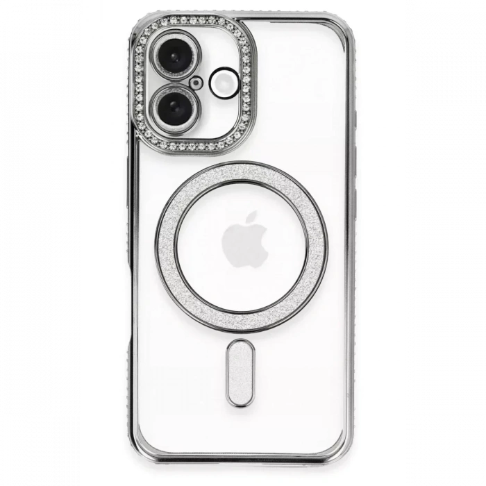 USLUCAN ALIŞVERİŞ Apple iPhone 16 Plus Kılıf Joke Simli Magneticsafe Kılıf - Gri