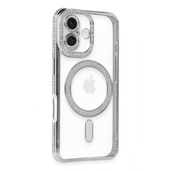 USLUCAN ALIŞVERİŞ Apple iPhone 16 Plus Kılıf Joke Simli Magneticsafe Kılıf - Gümüş