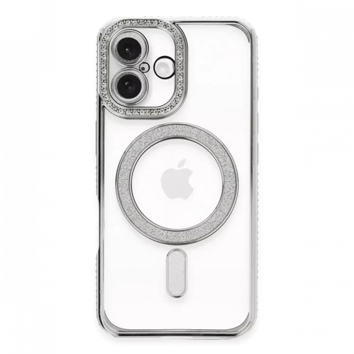USLUCAN ALIŞVERİŞ Apple iPhone 16 Plus Kılıf Joke Simli Magneticsafe Kılıf - Gümüş