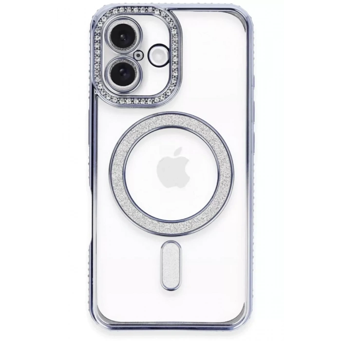 USLUCAN ALIŞVERİŞ Apple iPhone 16 Plus Kılıf Joke Simli Magneticsafe Kılıf - Mavi