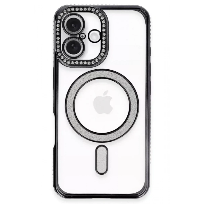 USLUCAN ALIŞVERİŞ Apple iPhone 16 Plus Kılıf Joke Simli Magneticsafe Kılıf - Siyah