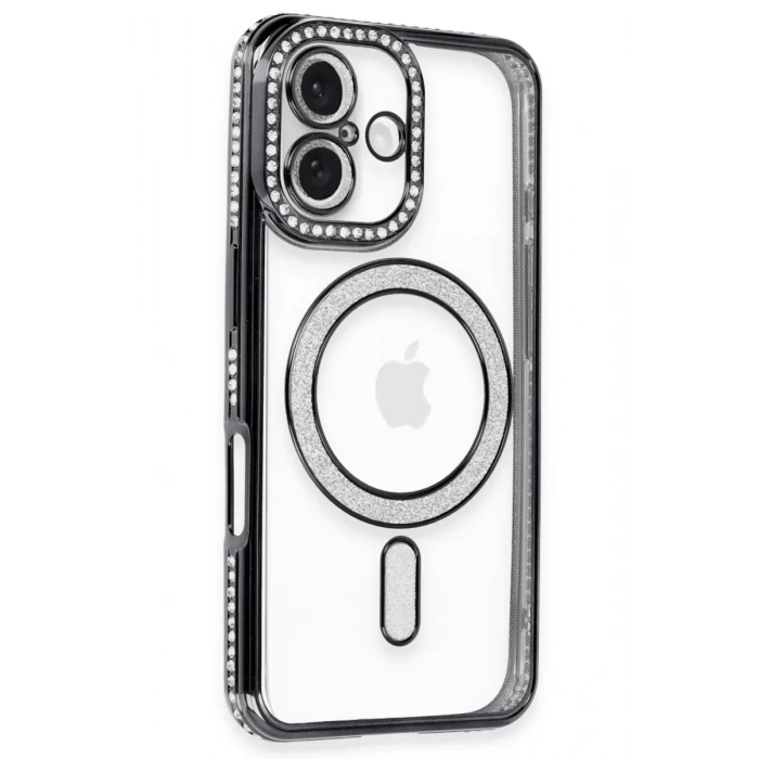 USLUCAN ALIŞVERİŞ Apple iPhone 16 Plus Kılıf Joke Simli Magneticsafe Kılıf - Siyah