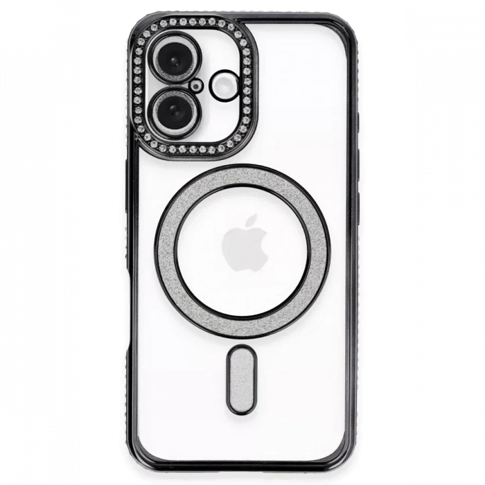 USLUCAN ALIŞVERİŞ Apple iPhone 16 Plus Kılıf Joke Simli Magneticsafe Kılıf - Siyah