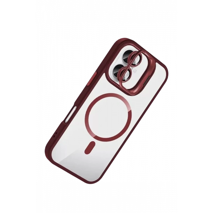 USLUCAN ALIŞVERİŞ Apple iPhone 16 Plus Remim Lensli Magsafe Standlı Kapak - Bordo