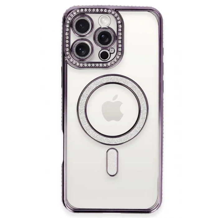 USLUCAN ALIŞVERİŞ Apple iPhone 16 Pro Kılıf Joke Simli Magneticsafe Kılıf - Derin Mor