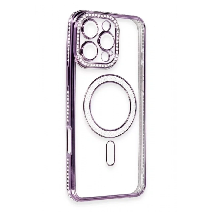 USLUCAN ALIŞVERİŞ Apple iPhone 16 Pro Kılıf Joke Simli Magneticsafe Kılıf - Derin Mor