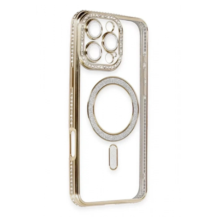 USLUCAN ALIŞVERİŞ Apple iPhone 16 Pro Kılıf Joke Simli Magneticsafe Kılıf - Gold