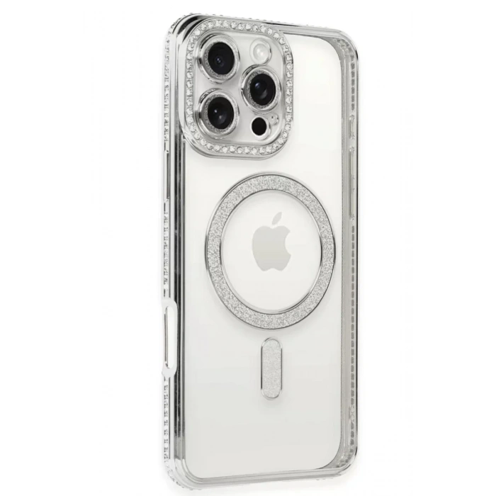 USLUCAN ALIŞVERİŞ Apple iPhone 16 Pro Kılıf Joke Simli Magneticsafe Kılıf - Gümüş