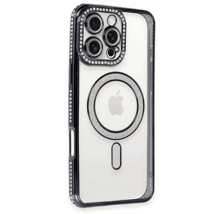 USLUCAN ALIŞVERİŞ Apple iPhone 16 Pro Kılıf Joke Simli Magneticsafe Kılıf - Siyah