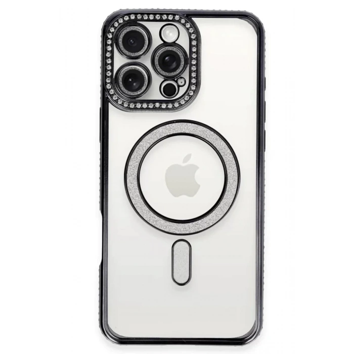 USLUCAN ALIŞVERİŞ Apple iPhone 16 Pro Kılıf Joke Simli Magneticsafe Kılıf - Siyah