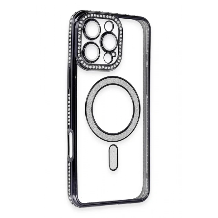 USLUCAN ALIŞVERİŞ Apple iPhone 16 Pro Kılıf Joke Simli Magneticsafe Kılıf - Siyah