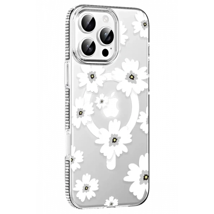 USLUCAN ALIŞVERİŞ Apple iPhone 16 Pro Max Floral Magsafe Kapak - Beyaz