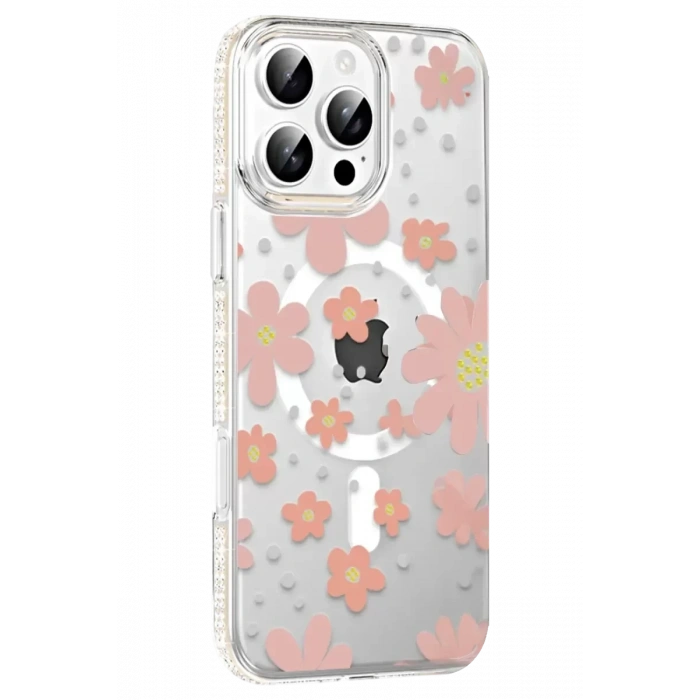 USLUCAN ALIŞVERİŞ Apple iPhone 16 Pro Max Floral Magsafe Kapak - Pembe