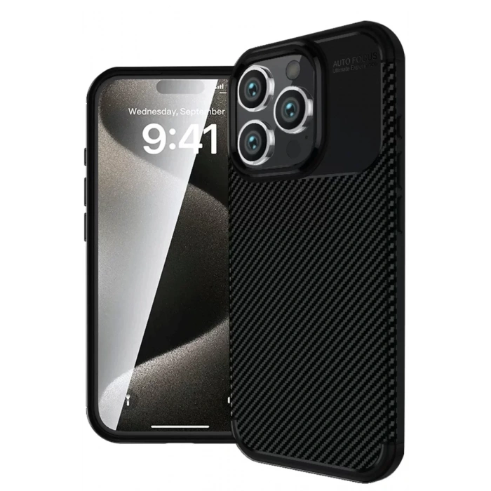 USLUCAN ALIŞVERİŞ Apple iPhone 16 Pro Max Kılıf Auto Focus Karbon Kapak - Siyah