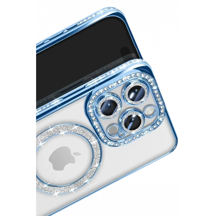 USLUCAN ALIŞVERİŞ Apple iPhone 16 Pro Max Kılıf Joke Simli Magneticsafe Kılıf - Mavi