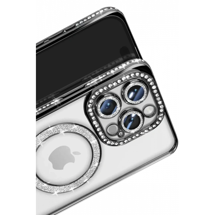 USLUCAN ALIŞVERİŞ Apple iPhone 16 Pro Max Kılıf Joke Simli Magneticsafe Kılıf - Siyah