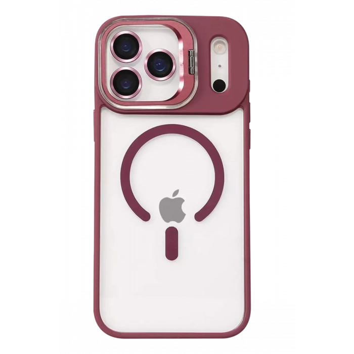 USLUCAN ALIŞVERİŞ Apple iPhone 17 Pro Max Remim Lensli Magsafe Standlı Kapak - Bordo