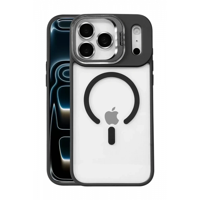 USLUCAN ALIŞVERİŞ Apple iPhone 17 Pro Max Remim Lensli Magsafe Standlı Kapak - Siyah