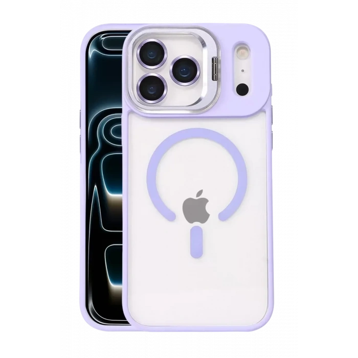 USLUCAN ALIŞVERİŞ Apple iPhone 17 Pro Remim Lensli Magsafe Standlı Kapak - Lila