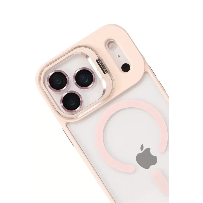 USLUCAN ALIŞVERİŞ Apple iPhone 17 Pro Remim Lensli Magsafe Standlı Kapak - Pembe
