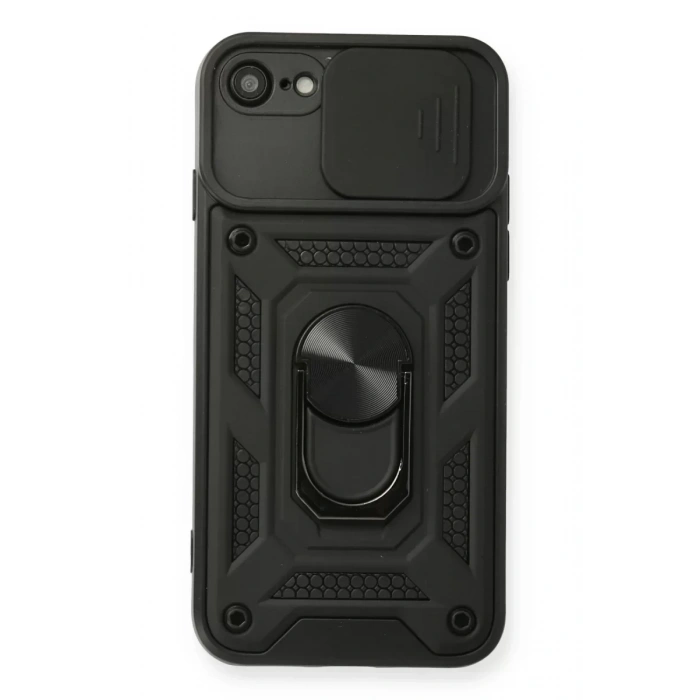 USLUCAN ALIŞVERİŞ Apple iPhone 7 Kılıf Pars Lens Yüzüklü Silikon - Siyah
