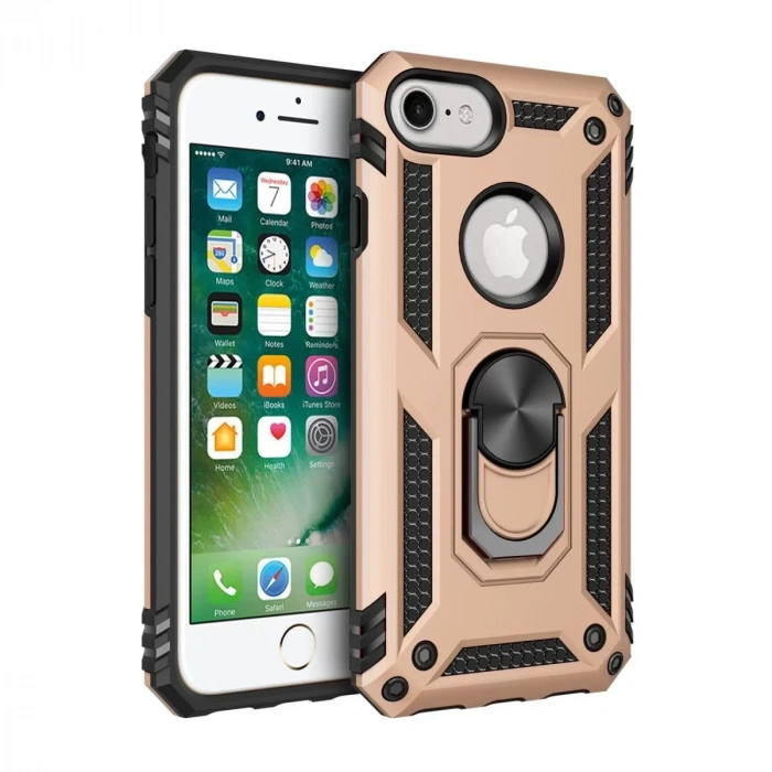 USLUCAN ALIŞVERİŞ Apple iPhone 7 Kılıf Sofya Yüzüklü Silikon Kapak - Gold