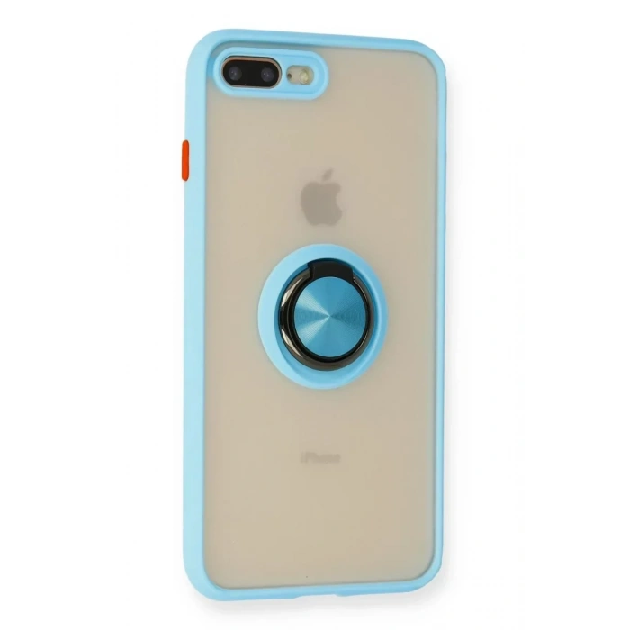 USLUCAN ALIŞVERİŞ Apple iPhone 7 Plus Kılıf Montreal Yüzüklü Silikon Kapak - Buz Mavi