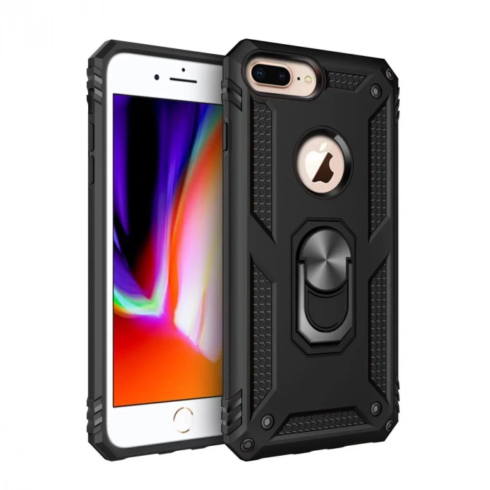 USLUCAN ALIŞVERİŞ Apple iPhone 7 Plus Kılıf Sofya Yüzüklü Silikon Kapak - Siyah