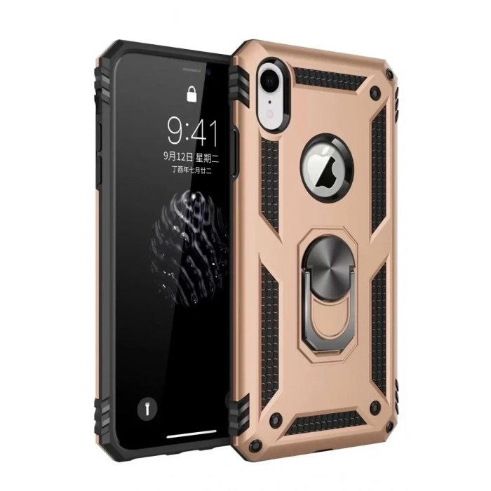 USLUCAN ALIŞVERİŞ Apple iPhone XR Kılıf Sofya Yüzüklü Silikon Kapak - Gold