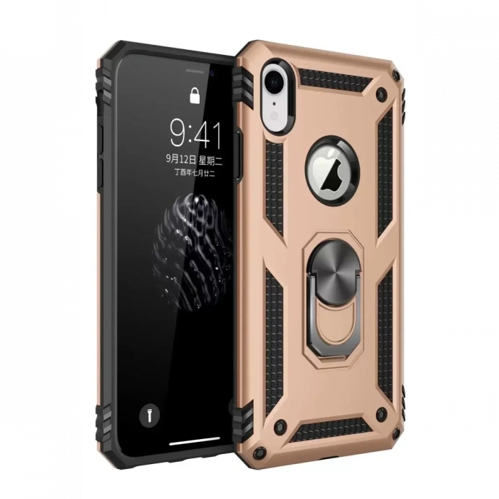 USLUCAN ALIŞVERİŞ Apple iPhone XR Kılıf Sofya Yüzüklü Silikon Kapak - Gold