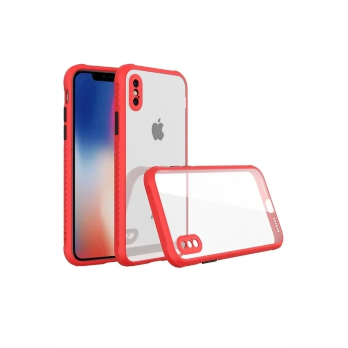USLUCAN ALIŞVERİŞ Apple iPhone XS Max Kılıf Miami Şeffaf Silikon - Kırmızı