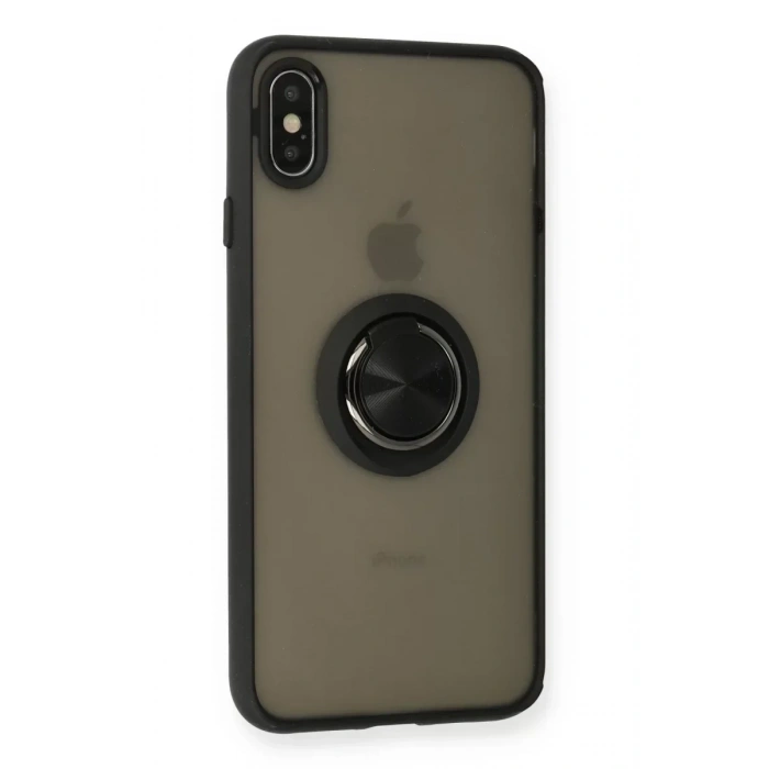 USLUCAN ALIŞVERİŞ Apple iPhone XS Max Kılıf Montreal Yüzüklü Silikon Kapak - Siyah