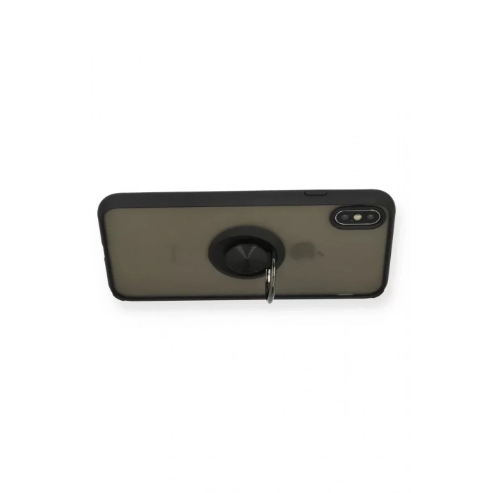 USLUCAN ALIŞVERİŞ Apple iPhone XS Max Kılıf Montreal Yüzüklü Silikon Kapak - Siyah