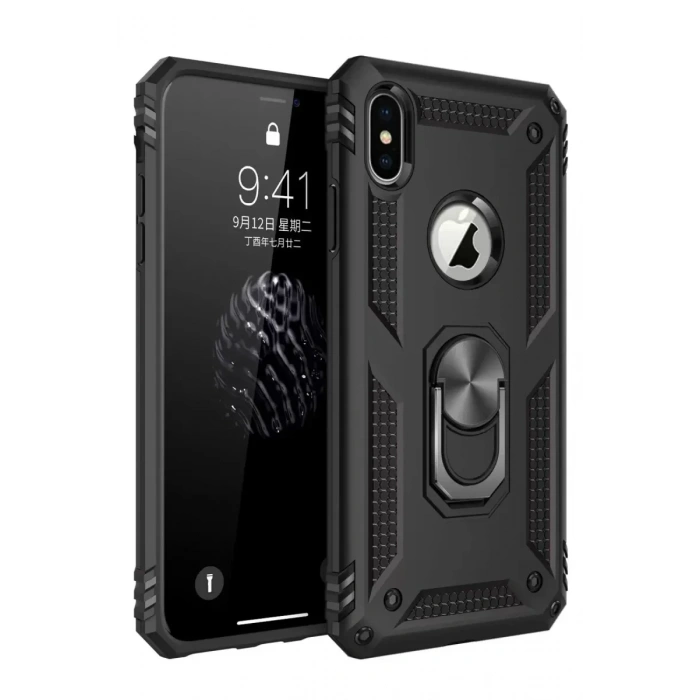 USLUCAN ALIŞVERİŞ Apple iPhone XS Max Kılıf Sofya Yüzüklü Silikon Kapak - Siyah