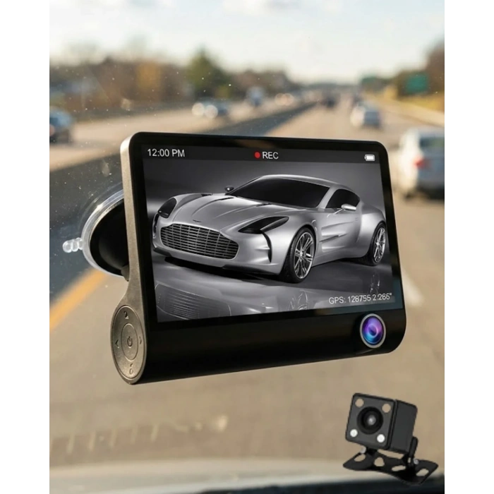 USLUCAN ALIŞVERİŞ Araç DVR Kamera Çift Lensli 4 İnç Ekranlı G Sensörlü