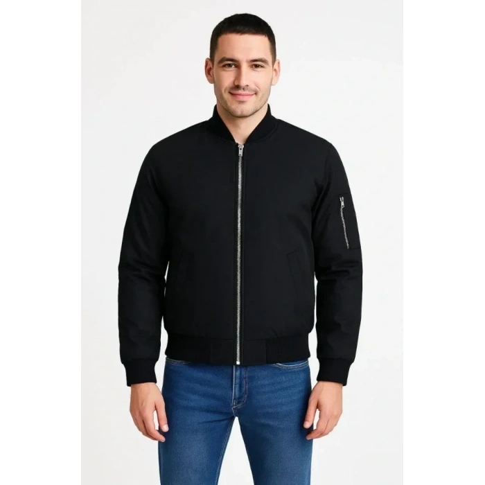 Arka Bomber Ceket - Siyah