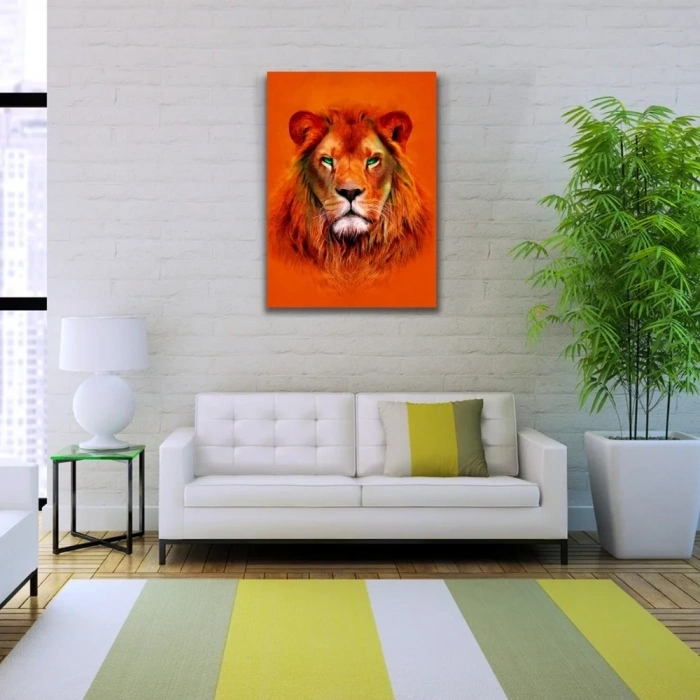 USLUCAN ALIŞVERİŞ Aslan , Turuncu Tonlarda Dekoratif Kanvas Tablo 50 x 70