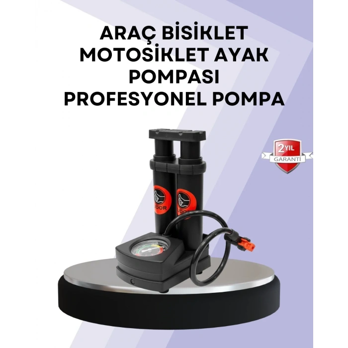 USLUCAN ALIŞVERİŞ Basınç Saatli Ayak Pompası Bisiklet ve Araç Uyumlu