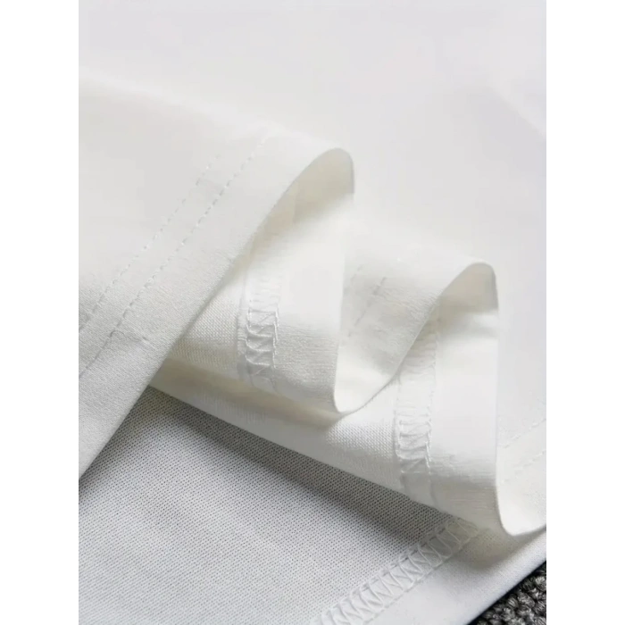 USLUCAN ALIŞVERİŞ Baskılı Oversize Bisiklet Yaka T-shirt - Beyaz