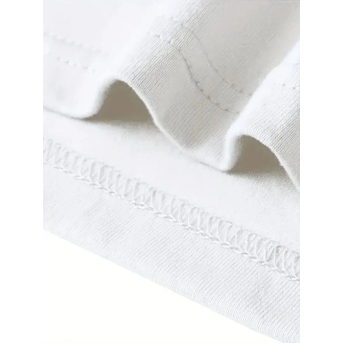 USLUCAN ALIŞVERİŞ Baskılı Oversize Bisiklet Yaka T-shirt - Beyaz