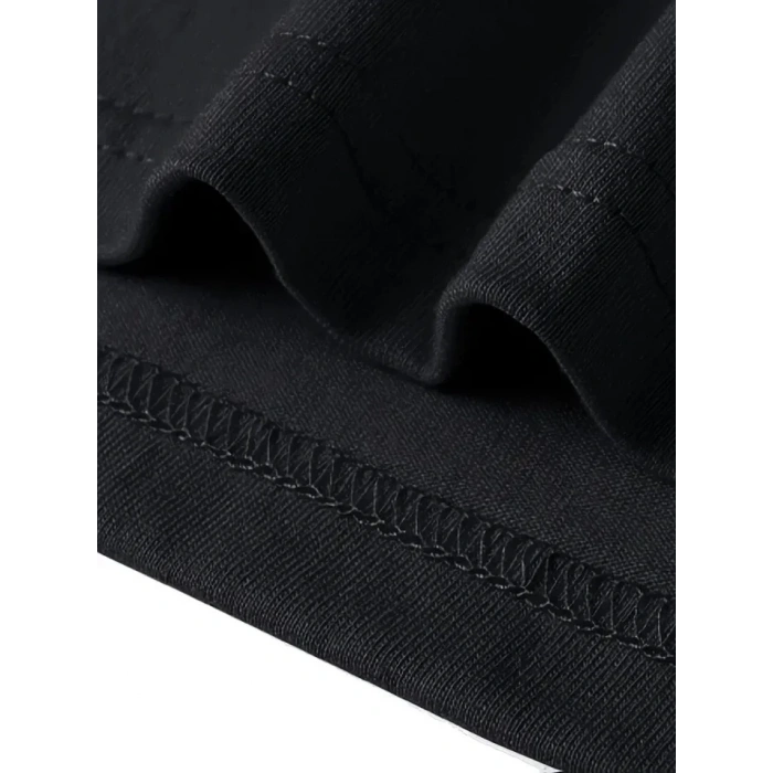 USLUCAN ALIŞVERİŞ Baskılı Oversize Bisiklet Yaka T-shirt - Siyah